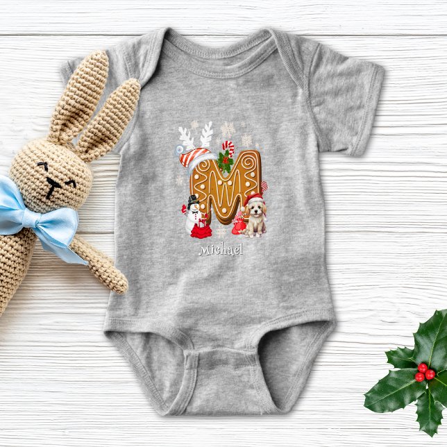 Cute Christmas Santa Hat Gingerbread Alphabet M Baby Bodysuit (Creator Uploaded)
