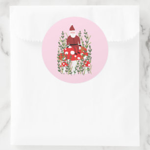 Cute Christmas Santa on Magic Mushroom Whimsical Classic Round Sticker