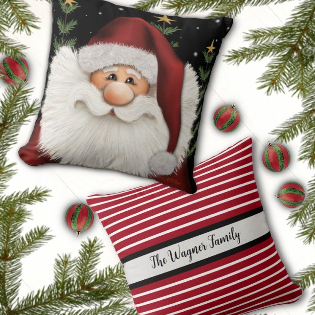 Cute Christmas Santa Personalized Name Holiday  Throw Pillow (Creator Uploaded)
