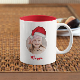 Cute Christmas Santa Photo Personalized Two-Tone Coffee Mug