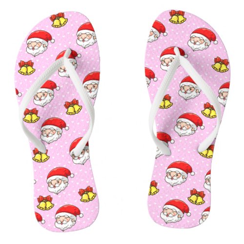Cute Christmas Santa Pink Girly Modern Dot Pattern Flip Flops