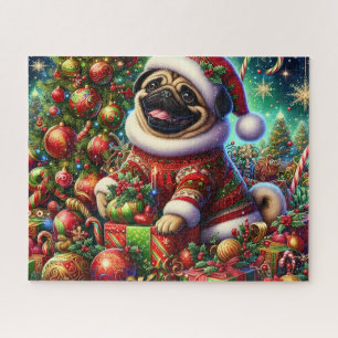 Cute Christmas Santa Pug Dog Jigsaw Puzzle