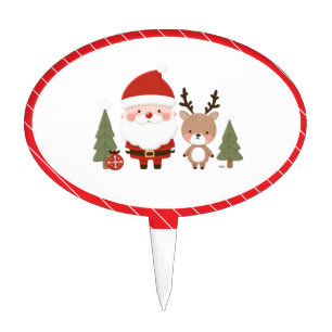 Cute Christmas Santa & Reindeer Cake Topper