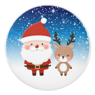 Cute Christmas Santa & Reindeer Ceramic Knob