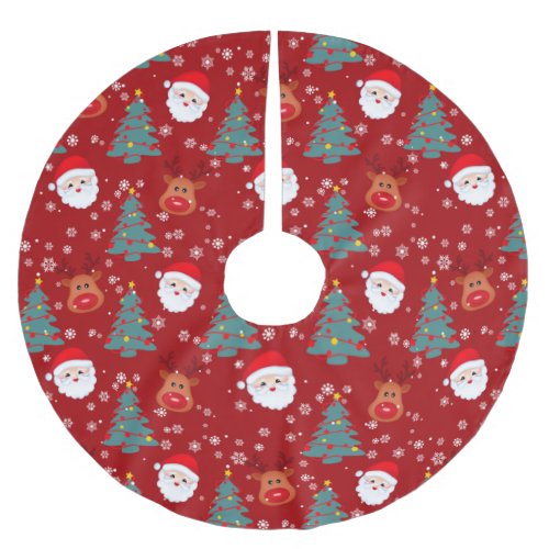 Cute Christmas Santa Reindeer  Christmas Holidays Brushed Polyester Tree Skirt