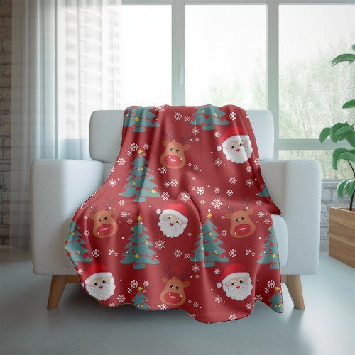 Cute Christmas Santa Reindeer  Christmas Holidays Fleece Blanket