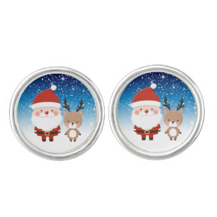 Cute Christmas Santa & Reindeer Cufflinks