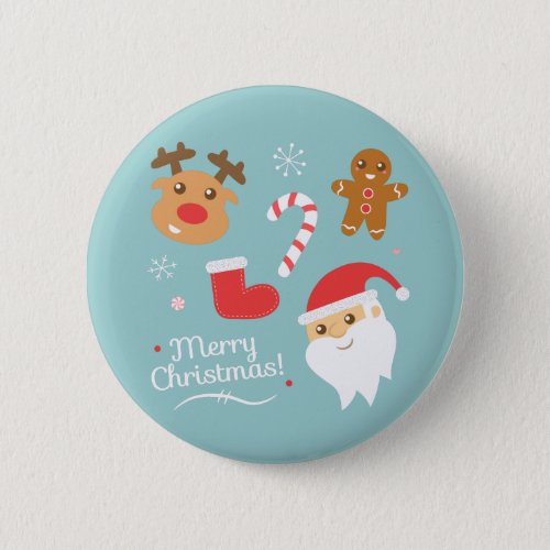 Cute Christmas Santa Reindeer Gingerbread Button