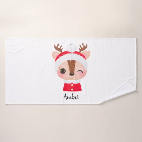 Cute Christmas Santa Reindeer Head Bath Towel