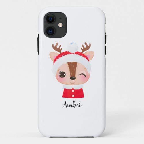 Cute Christmas Santa Reindeer Head iPhone 11 Case