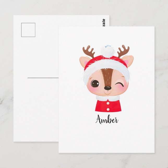 Cute Christmas Santa Reindeer Head Postcard (Front/Back)