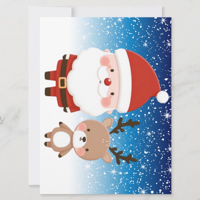 Cute Christmas Santa & Reindeer  Holiday Card (Front)