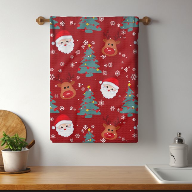 Cute Christmas Santa Reindeer Kitchen Towel (Creator Uploaded)