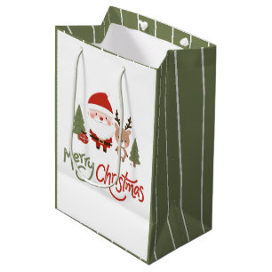Cute Christmas Santa & Reindeer Medium Gift Bag