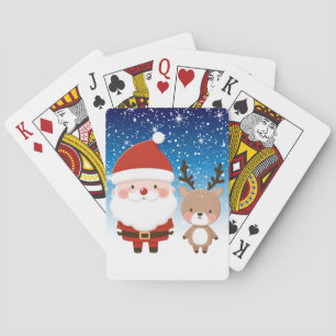 Cute Christmas Santa & Reindeer Poker Cards