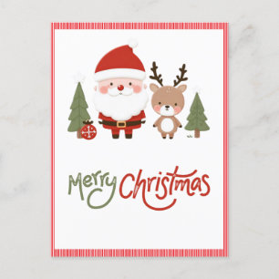 Cute Christmas Santa & Reindeer Postcard