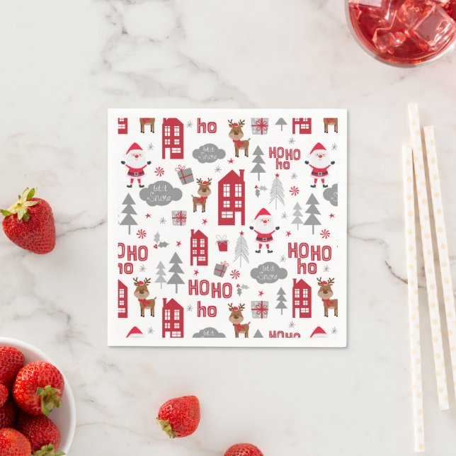 Cute Christmas Santa Reindeer Winter Holiday Napkins (Insitu)