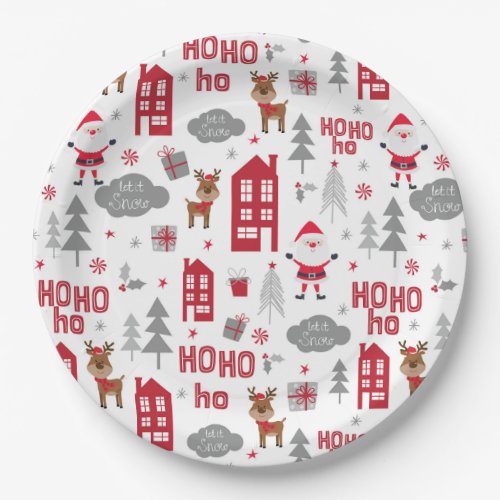 Cute Christmas Santa Reindeer Winter Holiday Paper Plates