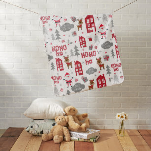 Cute Christmas Santa Reindeer Winter Holidays Baby Blanket