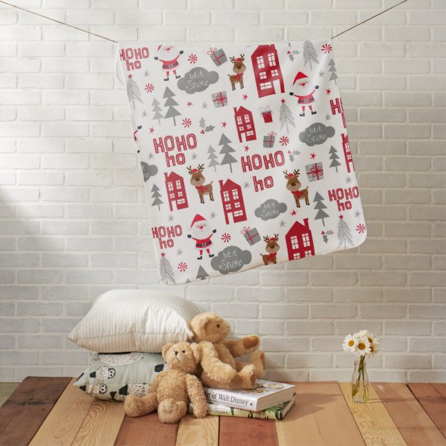 Cute Christmas Santa Reindeer Winter Holidays Baby Blanket (In Situ)
