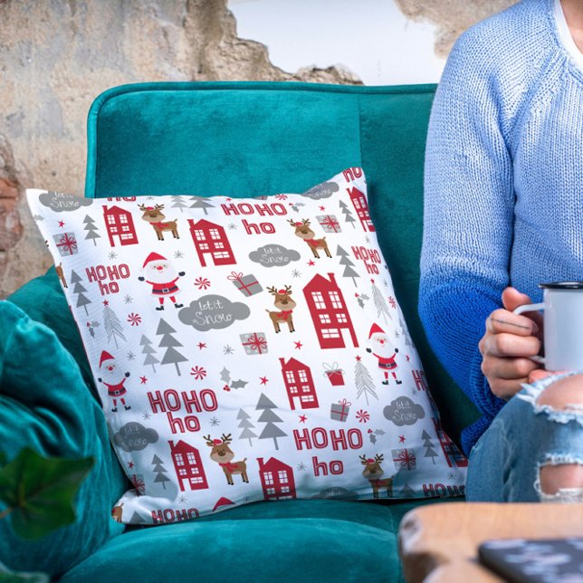 Cute Christmas Santa Reindeer Winter Holidays Throw Pillow (Creator Uploaded)
