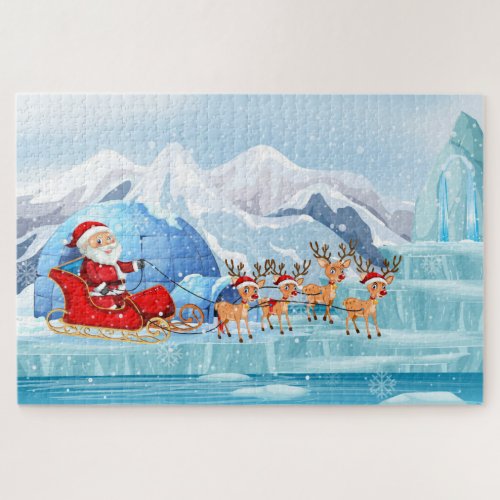 Cute Christmas Santa Sleigh and Reindeer  Jigsaw Puzzle