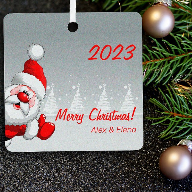 Cute Christmas  Santa snow Metal Square Ornament (Creator Uploaded)