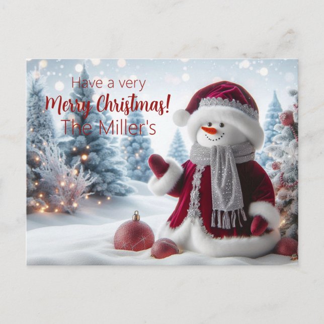Cute Christmas Santa Snowman Personalized Postcard (Front)