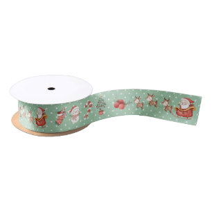 Cute Christmas Santa Snowman Reindeer Mint Polka Satin Ribbon