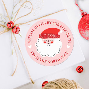 Cute Christmas Santa Special Delivery North Pole Classic Round Sticker