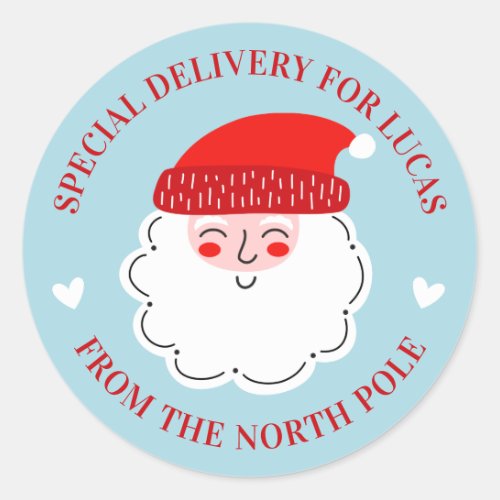 Cute Christmas Santa Special Delivery North Pole Classic Round Sticker