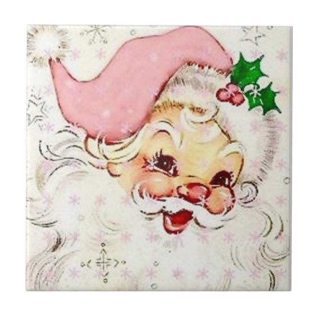 Cute Christmas Santa With Pink Hat Ceramic Tile (Front)