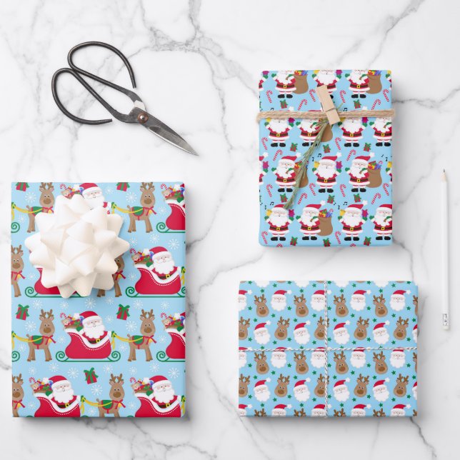 Cute Christmas Santa Wrapping Paper Sheets (Front)
