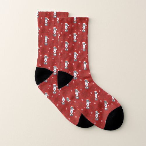 Cute Christmas Schnauzer Dog Snowflake Pattern Red Socks