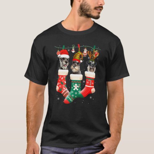 Cute Christmas Schnauzer In Sock Xmas Reindeer San T-Shirt