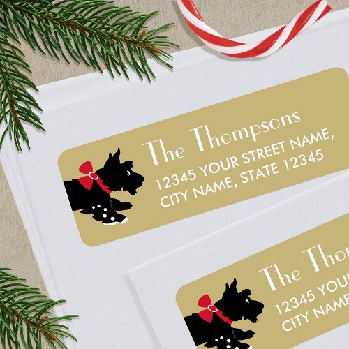Cute Christmas Scottie Dog Custom Gold Address Label