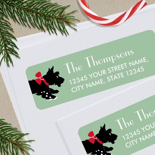 Cute Christmas Scottie Dog Custom Green Address Label
