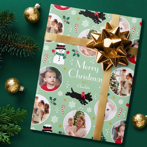 Cute Christmas Scottie Dog Green Editable Photo Wrapping Paper