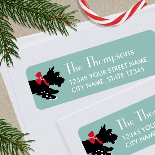  Cute Christmas Scottie Dog Teal Editable Address Label