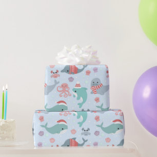 Cute Christmas Sea Life Dolphins Seals Pattern Wrapping Paper