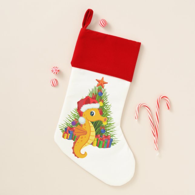 Cute Christmas seahorse seaweed tree Christmas Stocking (Front)
