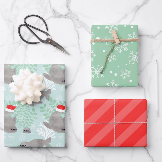 Cute Christmas Seal Wrapping Paper Sheets (Front)