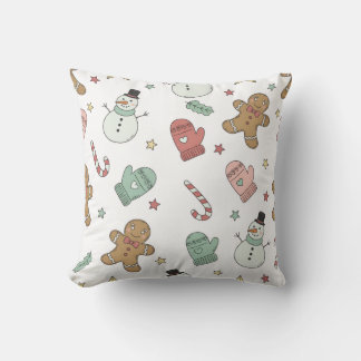 Cute Christmas Seamless Pattern | Gingerbread, Sno Throw Pillow
