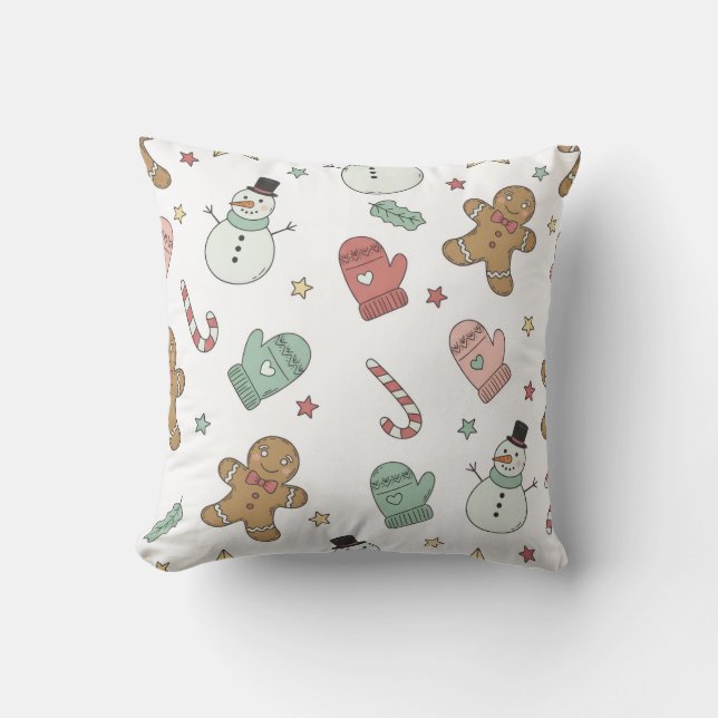 Cute Christmas Seamless Pattern | Gingerbread, Sno Throw Pillow (Front)