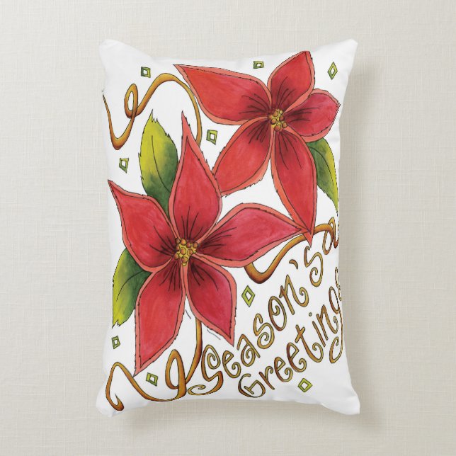 Cute Christmas Season's Greetings with Poinsettias Accent Pillow (Front(Vertical))