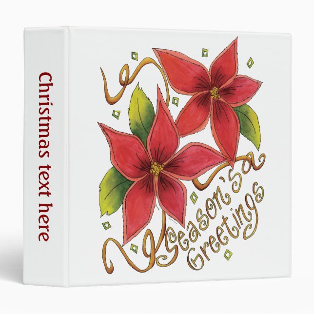 Cute Christmas Season's Greetings with Poinsettias Binder (Front/Spine)