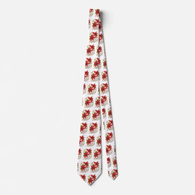 Cute Christmas Season's Greetings with Poinsettias Tie (Front)