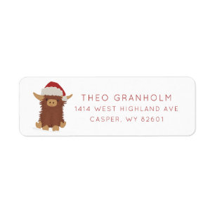 Cute Christmas shaggy Highland cow Santa custom Label