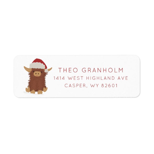 Cute Christmas shaggy Highland cow Santa custom Label (Front)