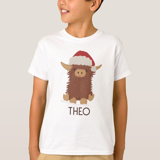 Cute Christmas shaggy Highland cow Santa custom T-Shirt (Front)